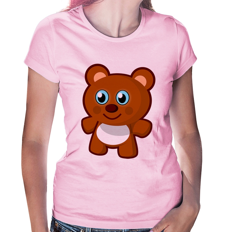 Baby Look Ursinho Desenho - Rosa Bebê