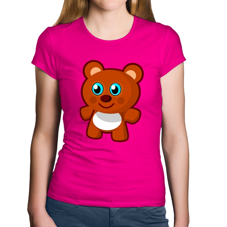 Baby Look Algodão Ursinho Desenho - Rosa