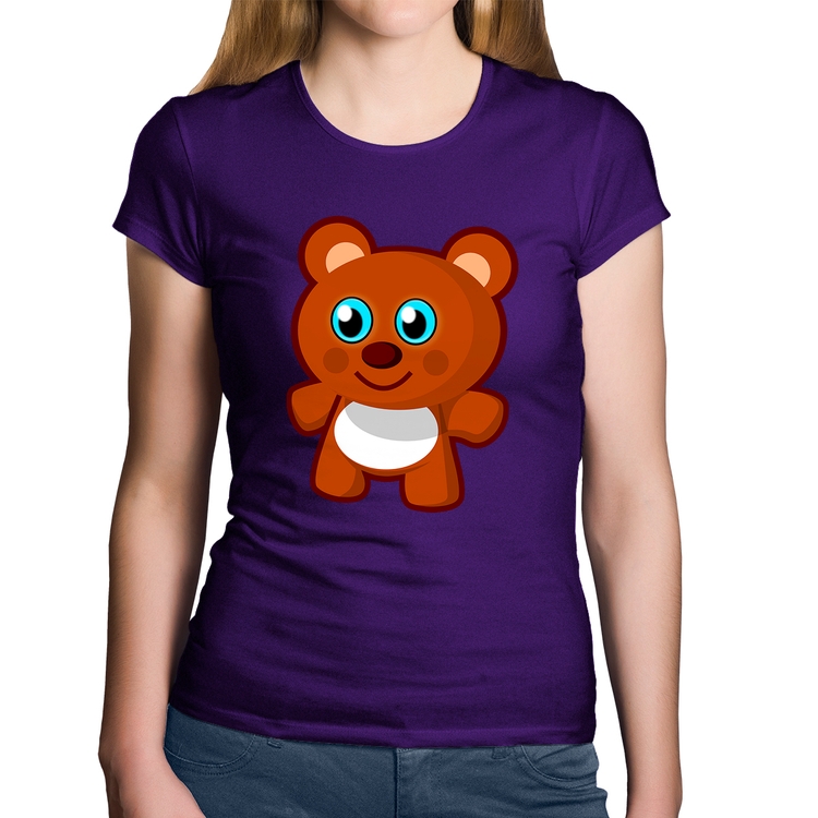 Baby Look Algodão Ursinho Desenho - Roxa