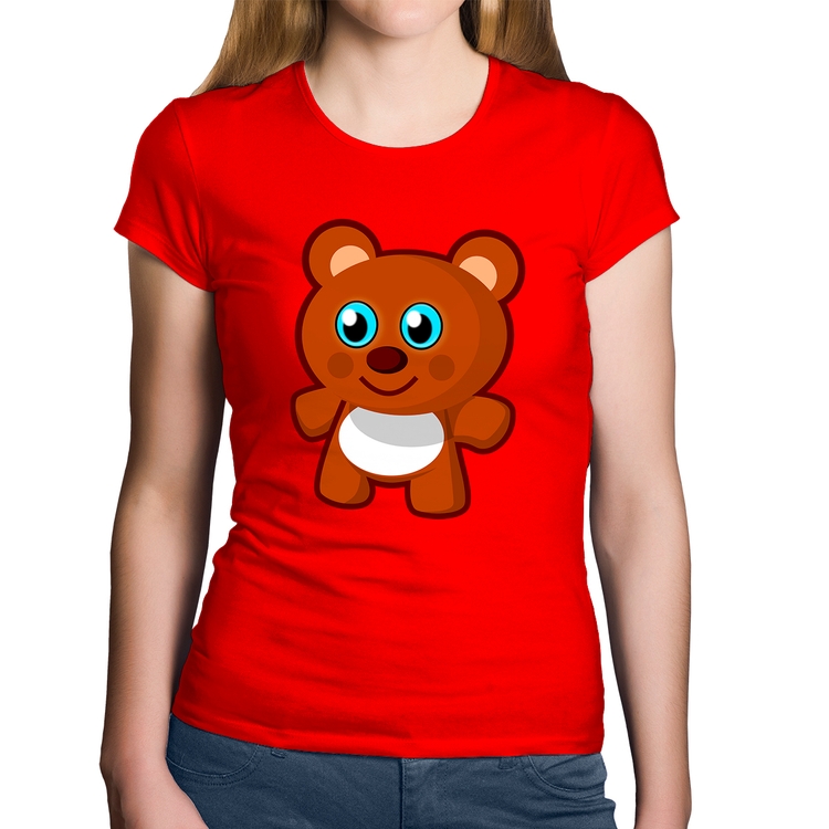 Baby Look Algodão Ursinho Desenho - Vermelha