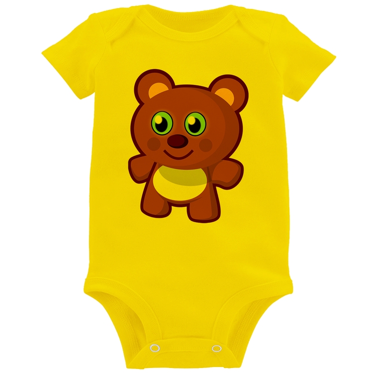 Body Bebê Ursinho Desenho - Amarelo