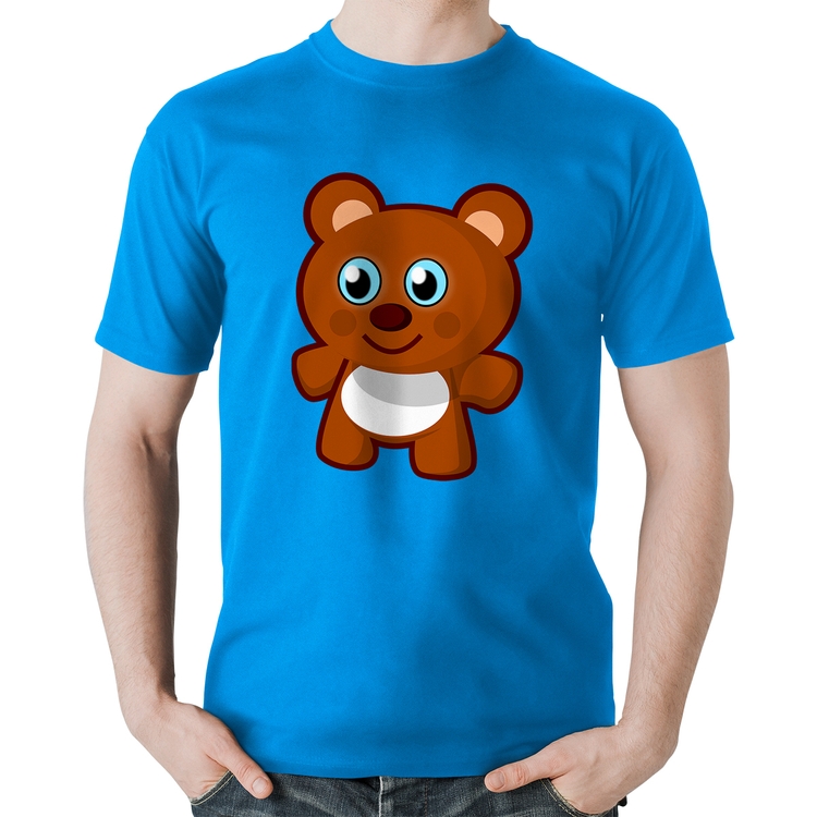 Camiseta Algodão Ursinho Desenho - Azul