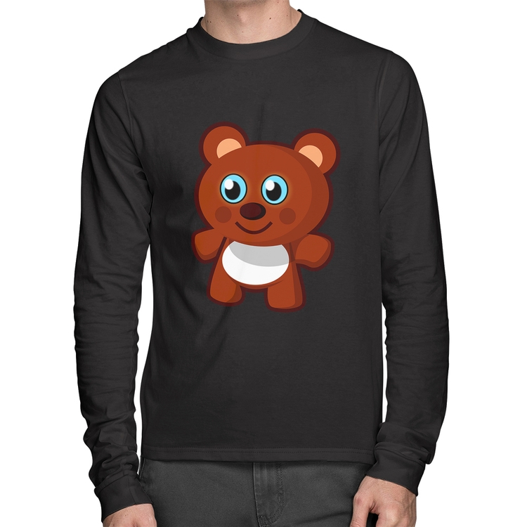 Camiseta Algodão Ursinho Desenho Manga Longa