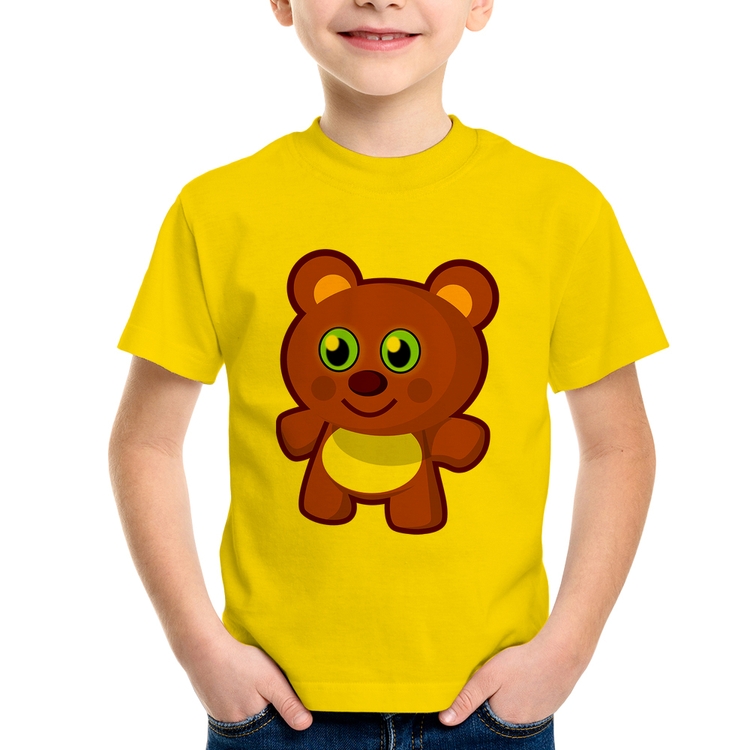 Camiseta Infantil Ursinho Desenho - Amarela