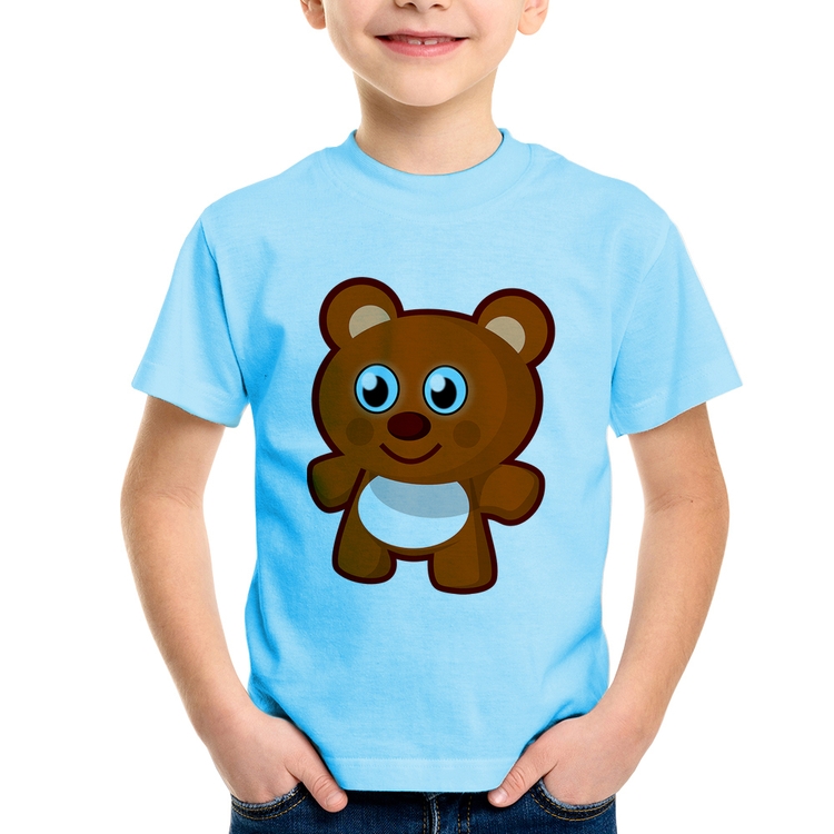 Camiseta Infantil Ursinho Desenho - Azul Bebê