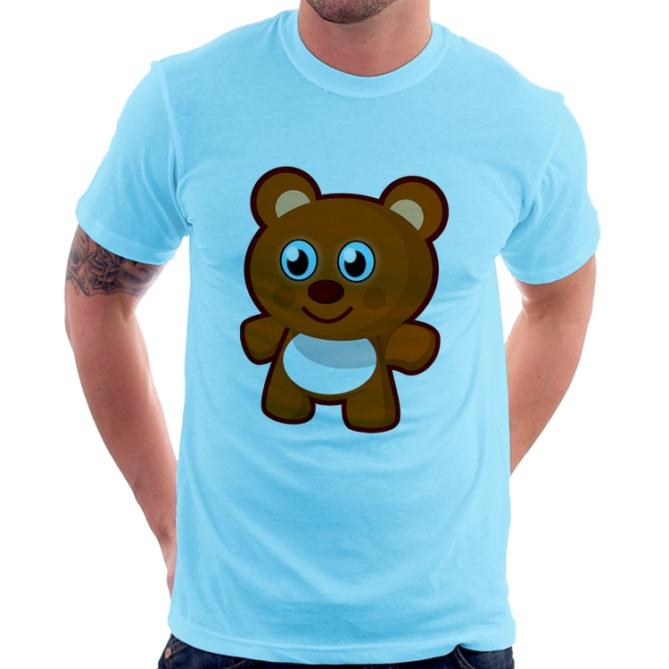Camiseta Ursinho Desenho - Azul Bebê