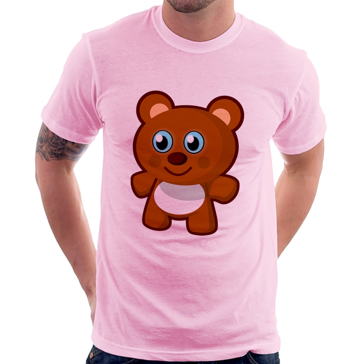 Camiseta Ursinho Desenho - Rosa Bebê