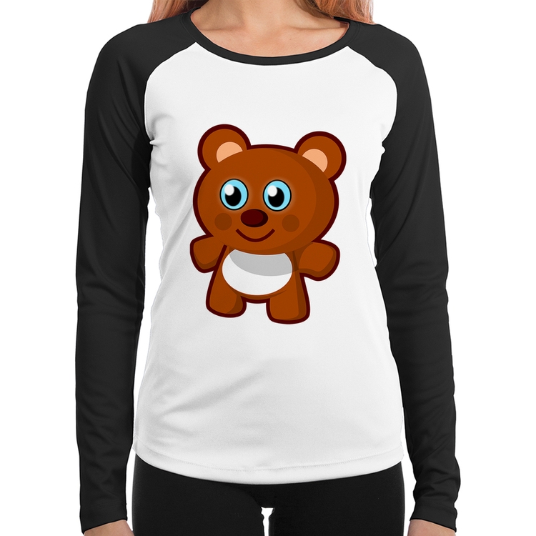 Baby Look Raglan Ursinho Desenho Manga Longa