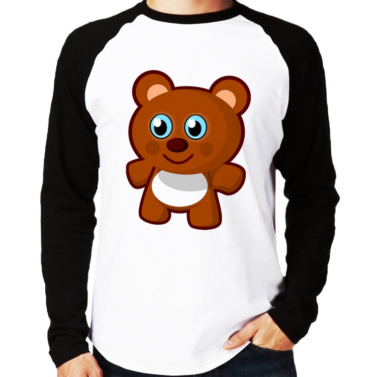 Camiseta Raglan Ursinho Desenho Manga Longa