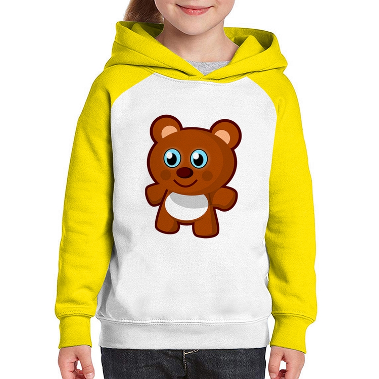 Moletom Infantil Ursinho Desenho - Branco/Amarelo