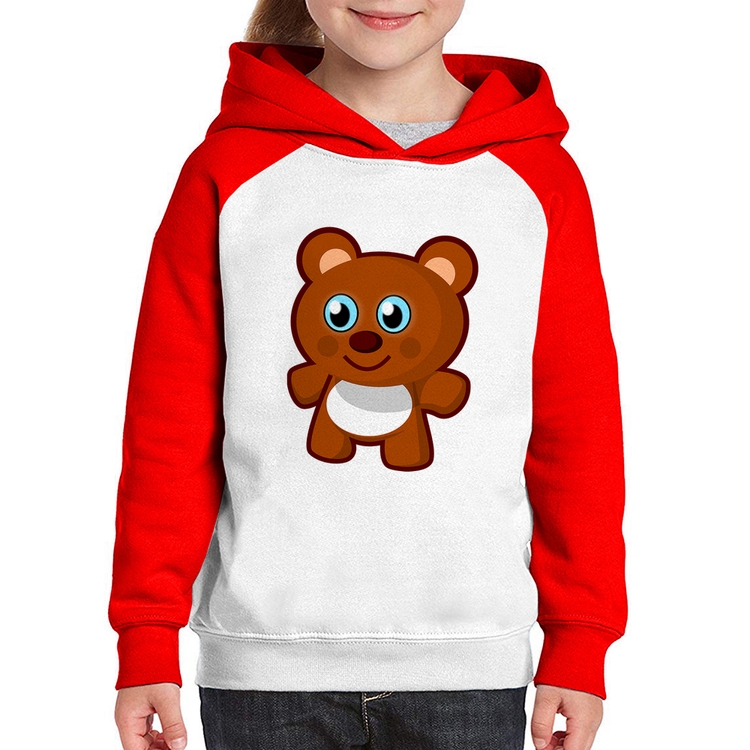 Moletom Infantil Ursinho Desenho - Branco/Vermelho