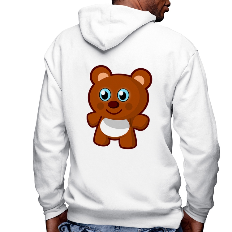 Blusa Moletom Ursinho Desenho Masculina com Capuz e Zíper - Branca