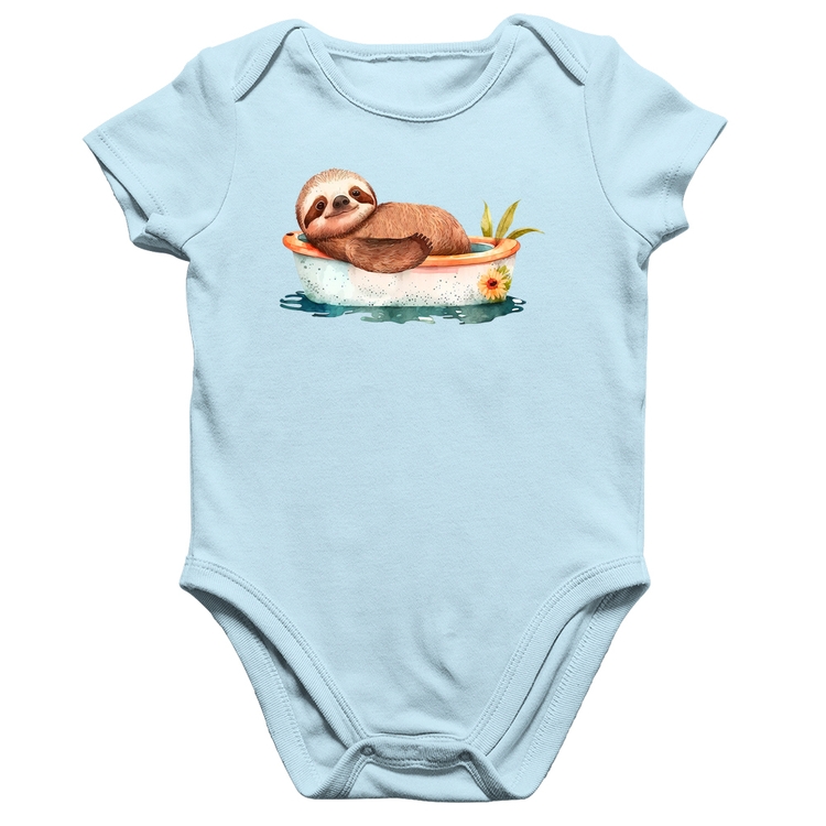 Body Bebê Algodão Ursinho Panda Relaxando Na Piscina - Azul Bebê