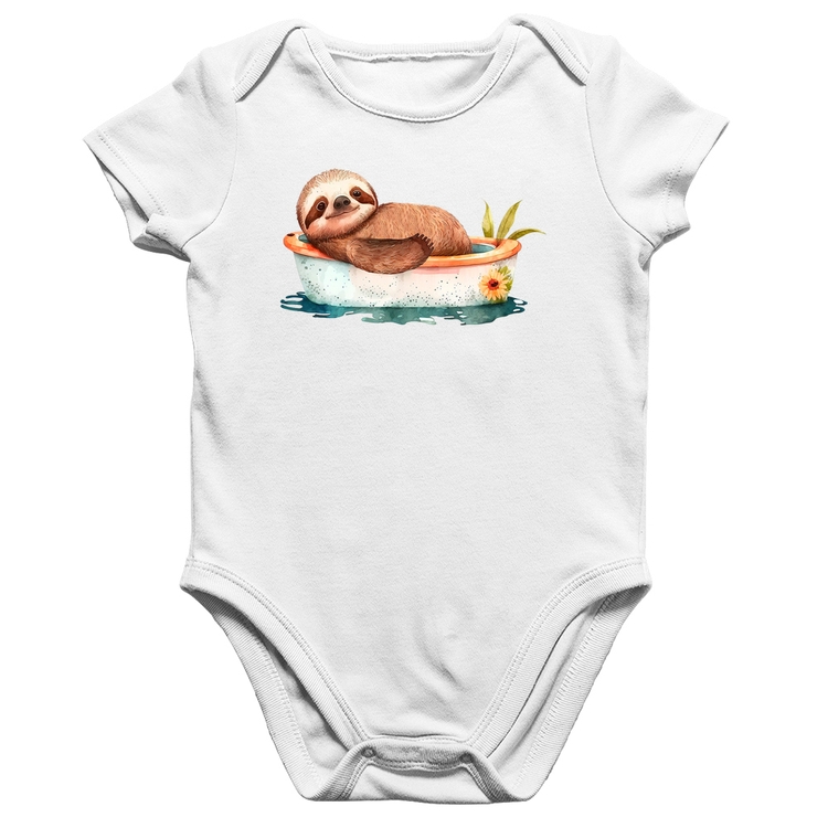 Body Bebê Algodão Ursinho Panda Relaxando Na Piscina - Branco