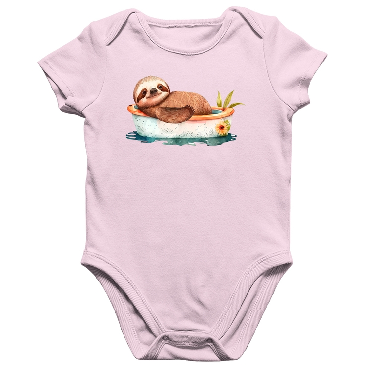 Body Bebê Algodão Ursinho Panda Relaxando Na Piscina - Rosa Bebê