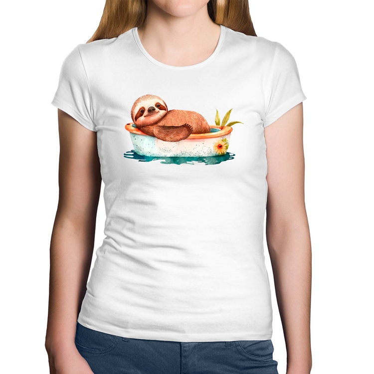 Baby Look Algodão Ursinho Panda Relaxando Na Piscina - Branca