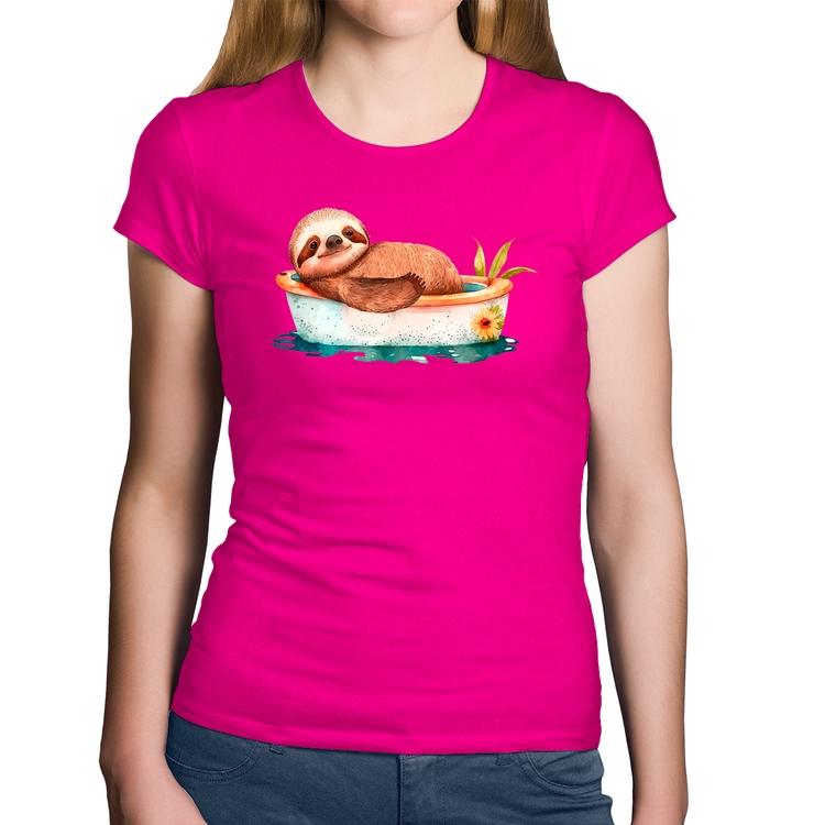 Baby Look Algodão Ursinho Panda Relaxando Na Piscina - Rosa