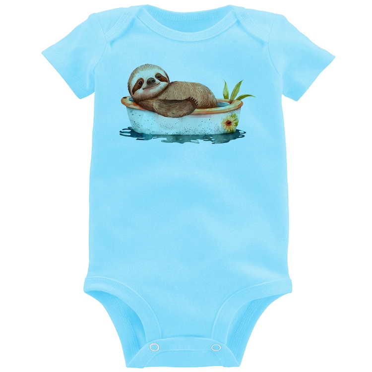 Body Bebê Ursinho Panda Relaxando Na Piscina - Azul Bebê