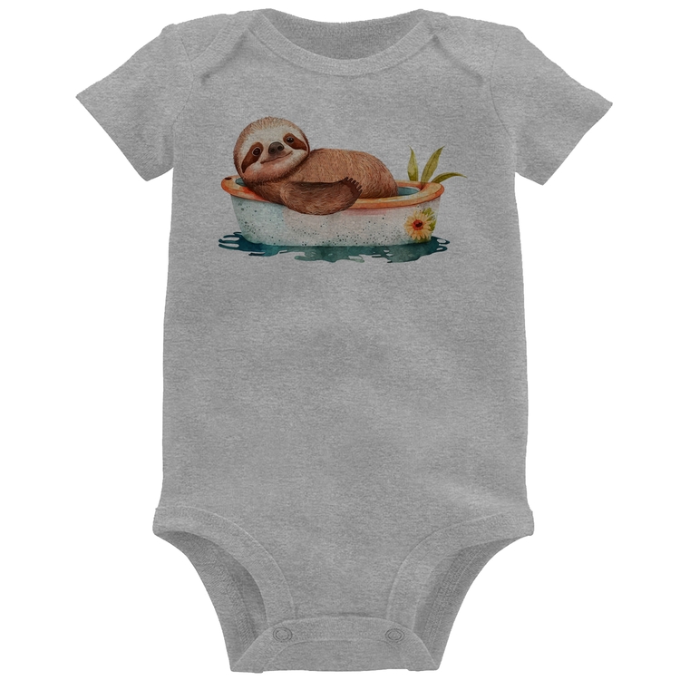 Body Bebê Ursinho Panda Relaxando Na Piscina - Cinza