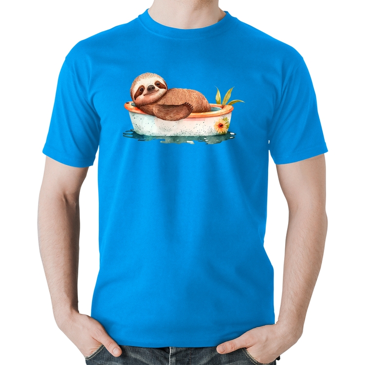 Camiseta Algodão Ursinho Panda Relaxando Na Piscina - Azul