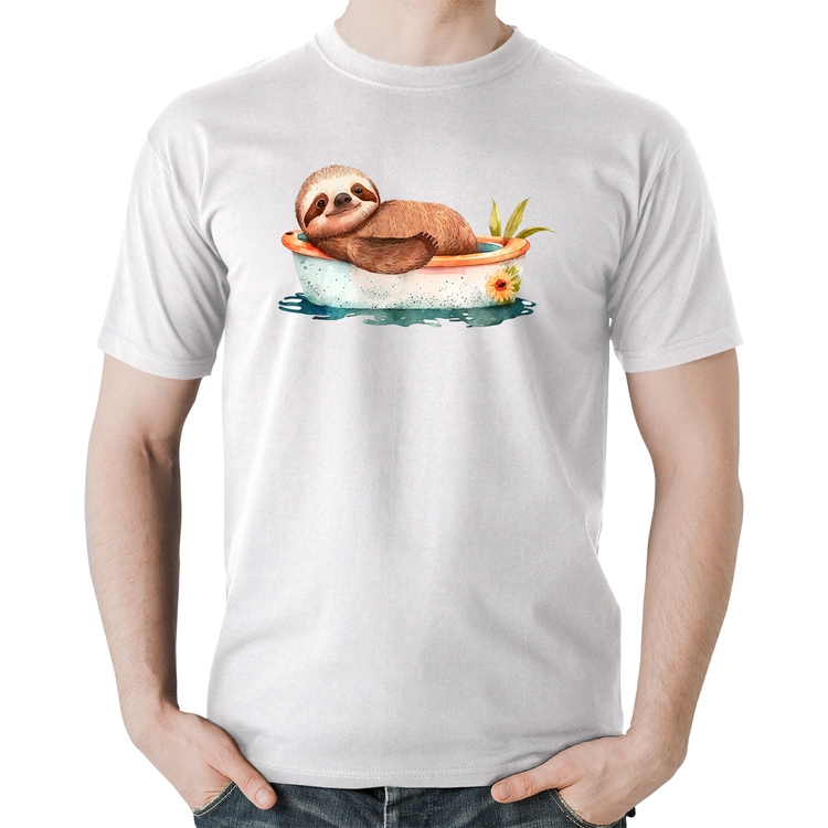 Camiseta Algodão Ursinho Panda Relaxando Na Piscina - Branca