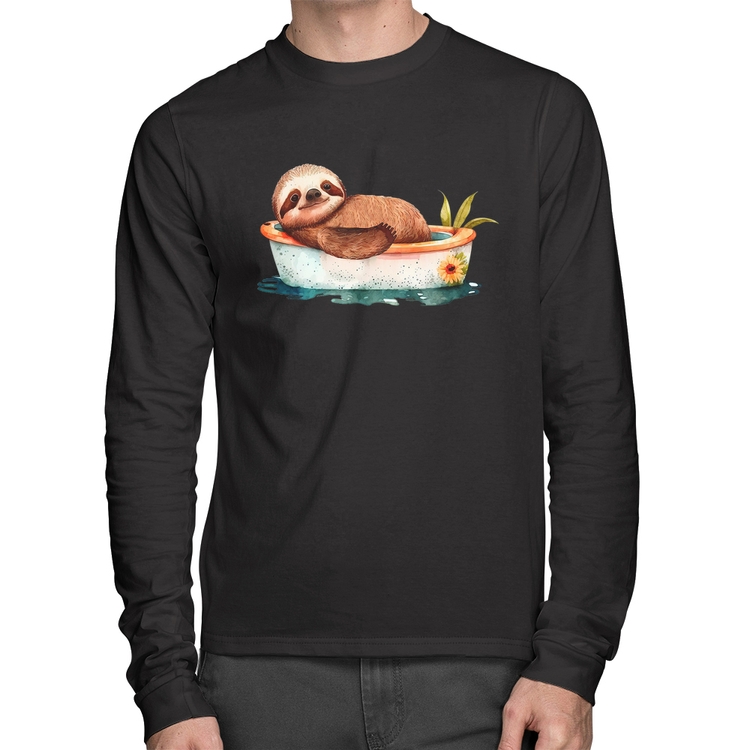 Camiseta Algodão Ursinho Panda Relaxando Na Piscina Manga Longa