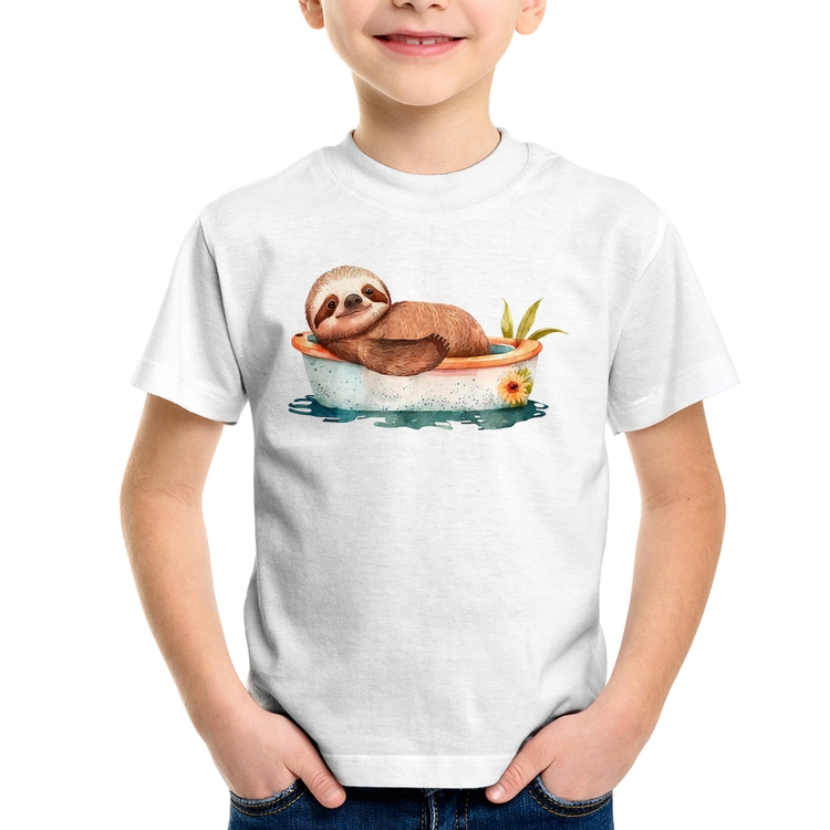 Camiseta Infantil Ursinho Panda Relaxando Na Piscina