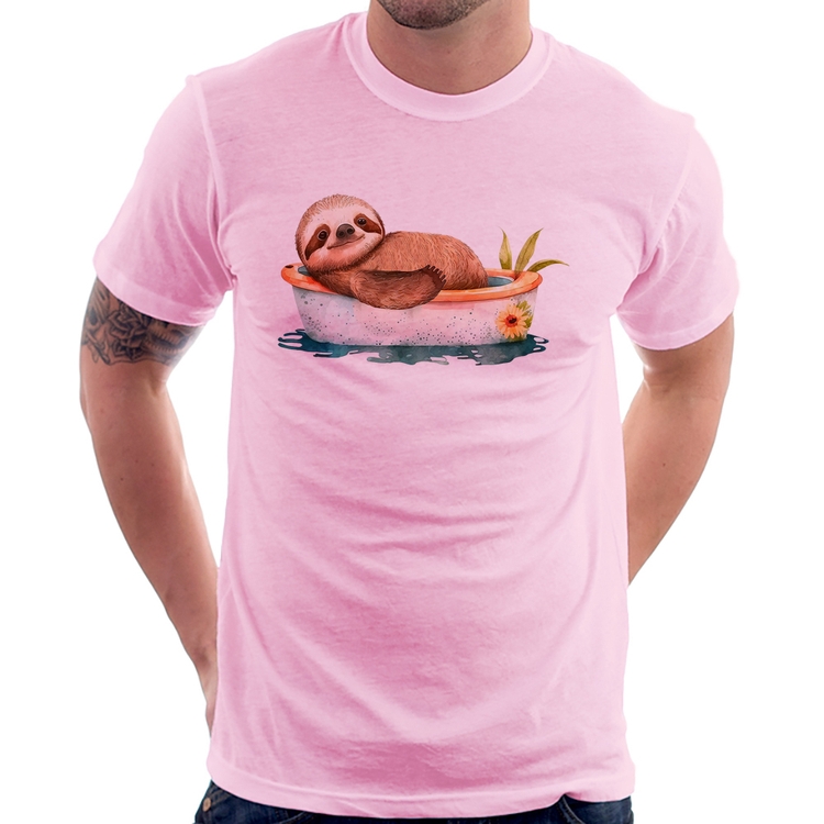 Camiseta Ursinho Panda Relaxando Na Piscina - Rosa Bebê