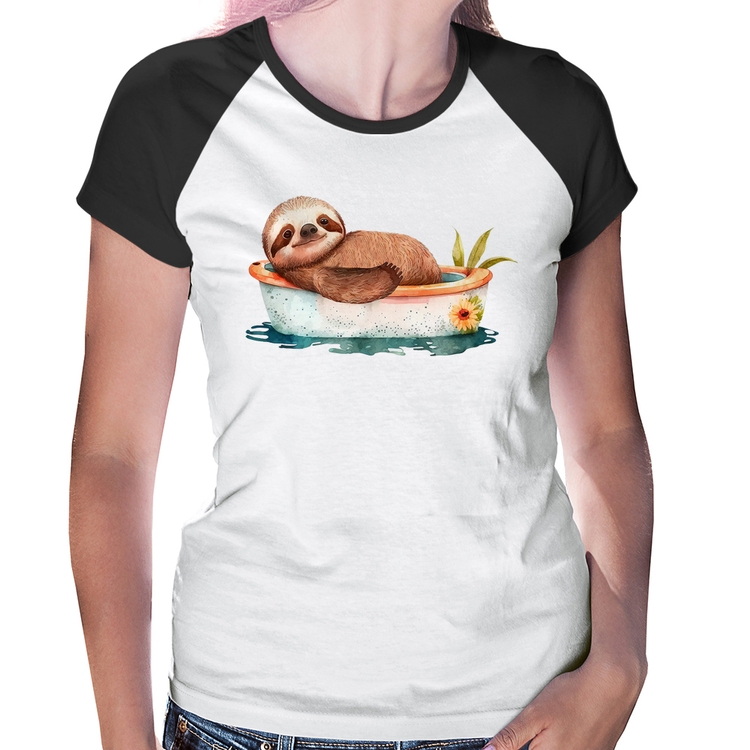 Baby Look Raglan Ursinho Panda Relaxando Na Piscina