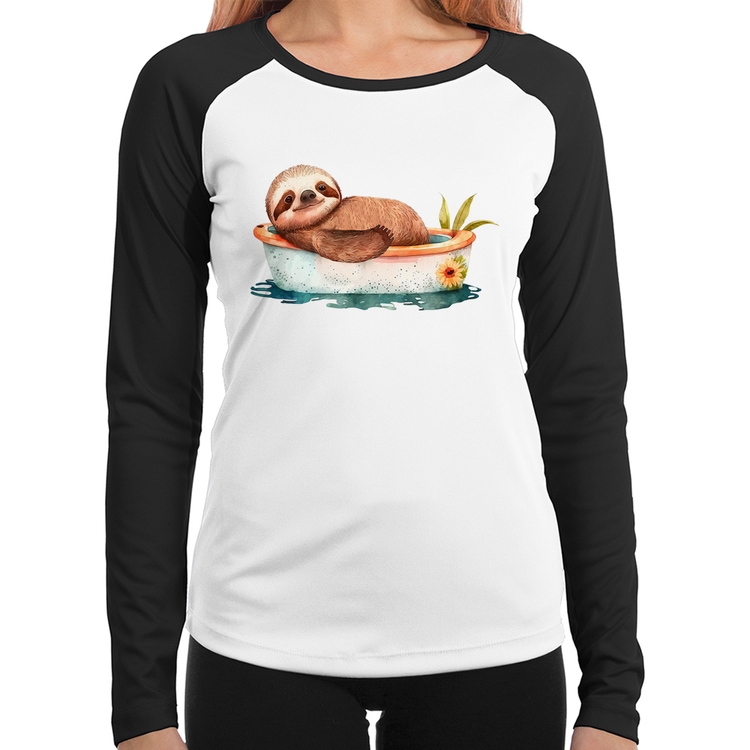 Baby Look Raglan Ursinho Panda Relaxando Na Piscina Manga Longa