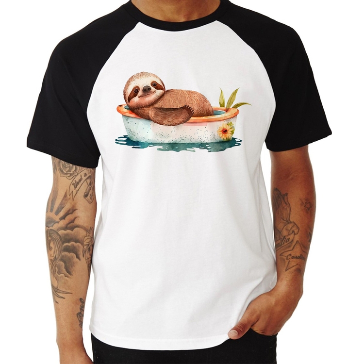 Camiseta Raglan Ursinho Panda Relaxando Na Piscina