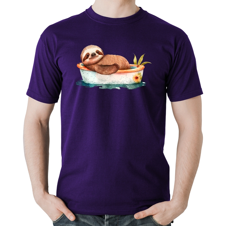 Camiseta Algodão Ursinho Panda Relaxando Na Piscina - Roxa