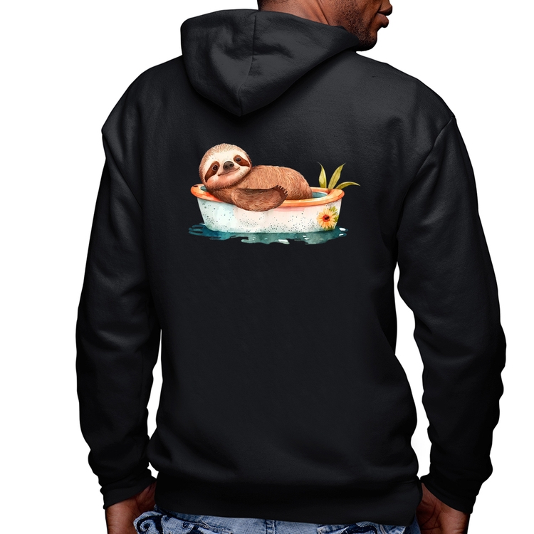 Blusa Moletom Ursinho Panda Relaxando Na Piscina Masculina com Capuz e Zíper