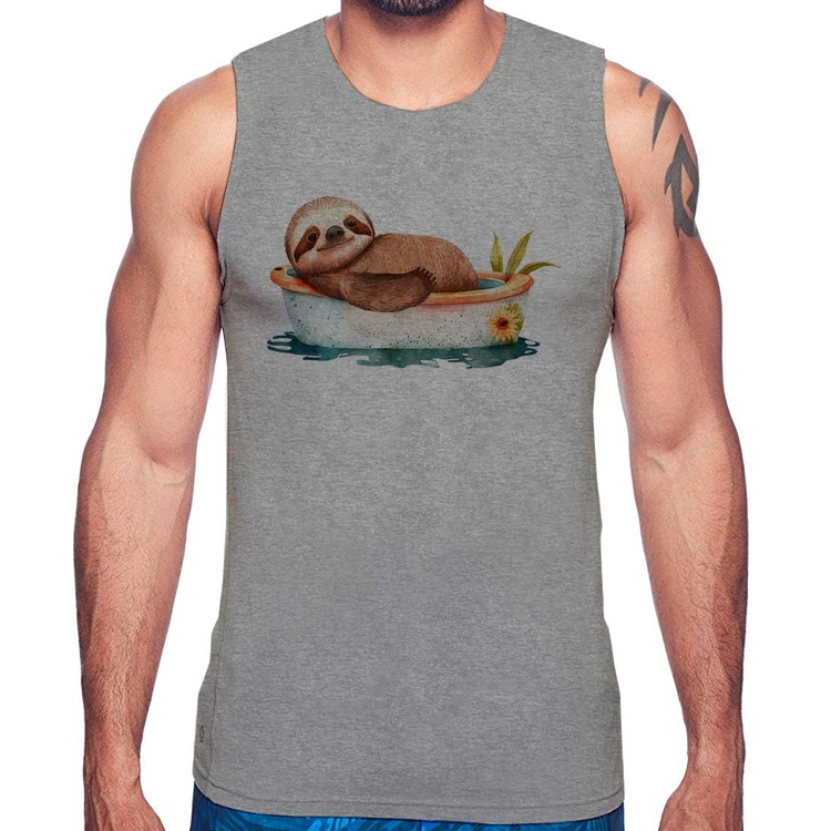 Regata Ursinho Panda Relaxando Na Piscina - Cinza