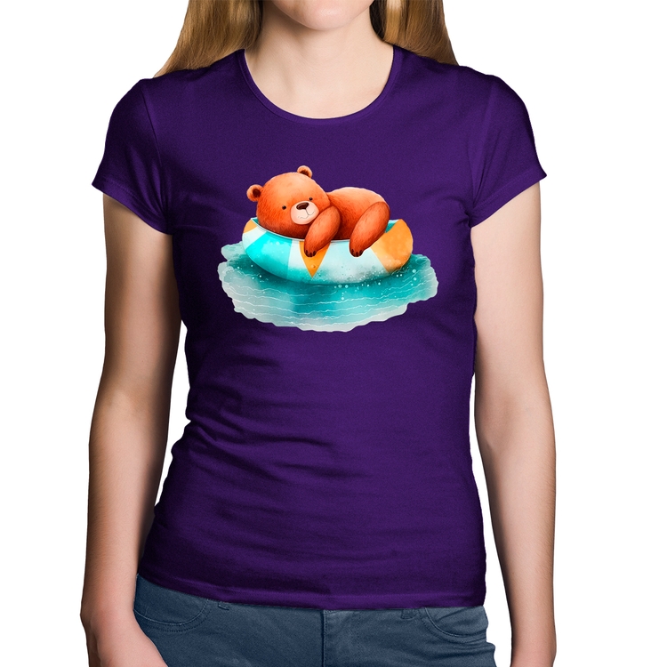 Baby Look Algodão Ursinho Teddy Relaxando Na Piscina - Roxa