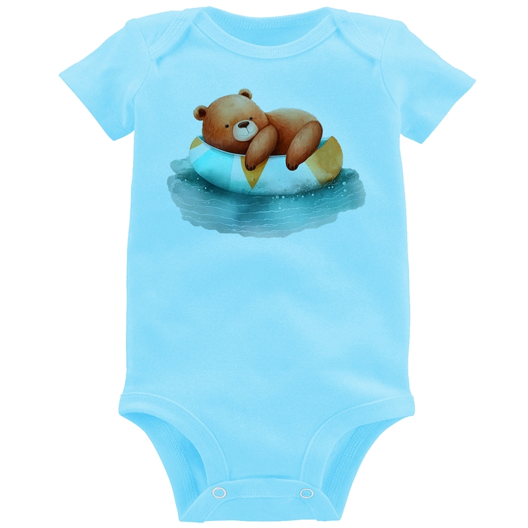 Body Bebê Ursinho Teddy Relaxando Na Piscina - Azul Bebê