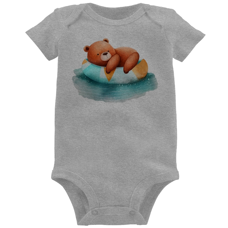 Body Bebê Ursinho Teddy Relaxando Na Piscina - Cinza