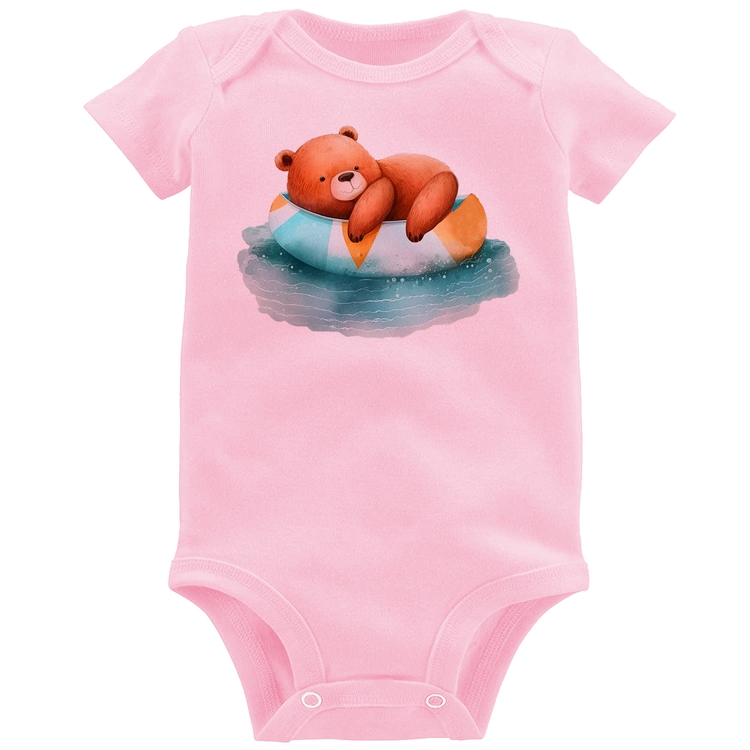 Body Bebê Ursinho Teddy Relaxando Na Piscina - Rosa Bebê