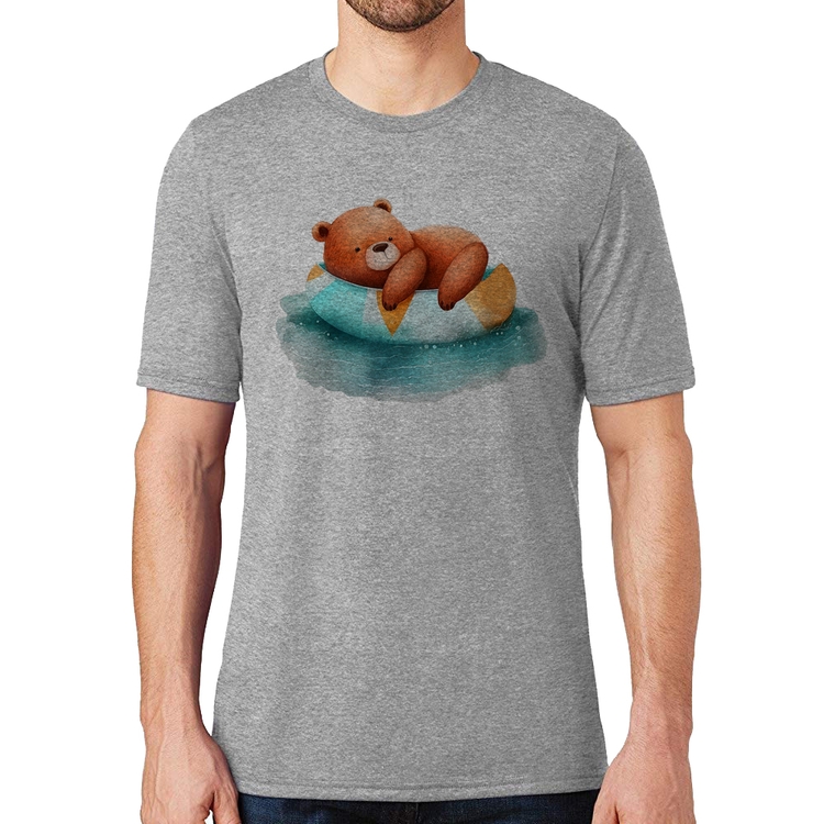 Camiseta Ursinho Teddy Relaxando Na Piscina - Cinza