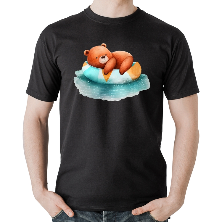 Camiseta Algodão Ursinho Teddy Relaxando Na Piscina
