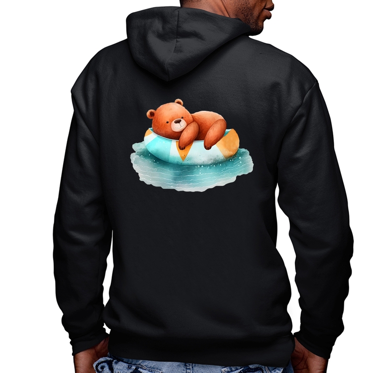 Blusa Moletom Ursinho Teddy Relaxando Na Piscina Masculina com Capuz e Zíper
