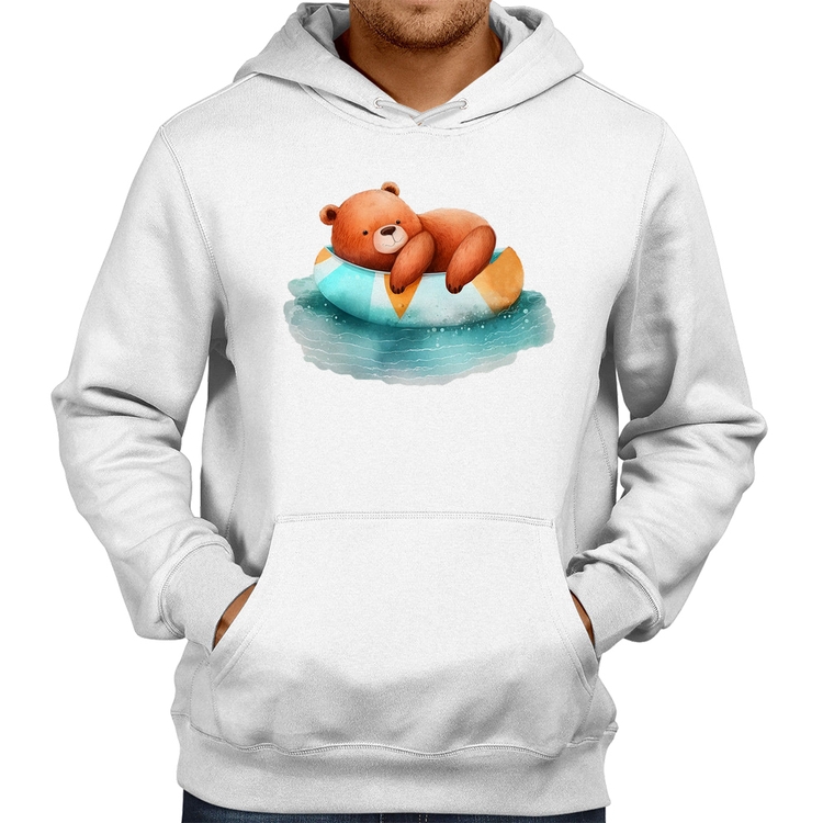 Moletom Ursinho Teddy Relaxando Na Piscina - Branco