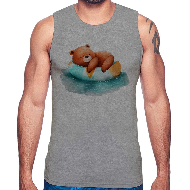 Regata Ursinho Teddy Relaxando Na Piscina - Cinza