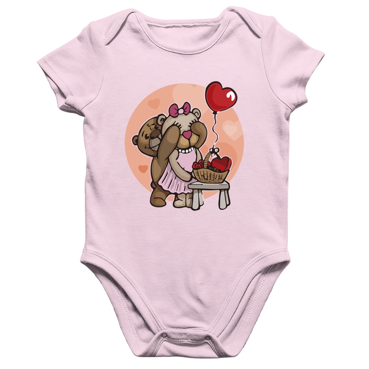 Body Bebê Algodão Ursinhos Fofos - Rosa Bebê