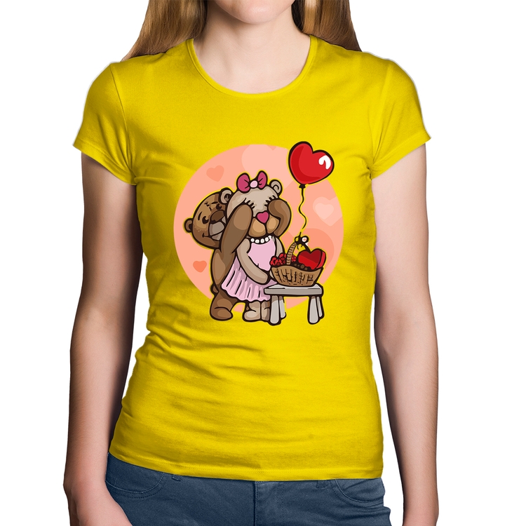 Baby Look Algodão Ursinhos Fofos - Amarela