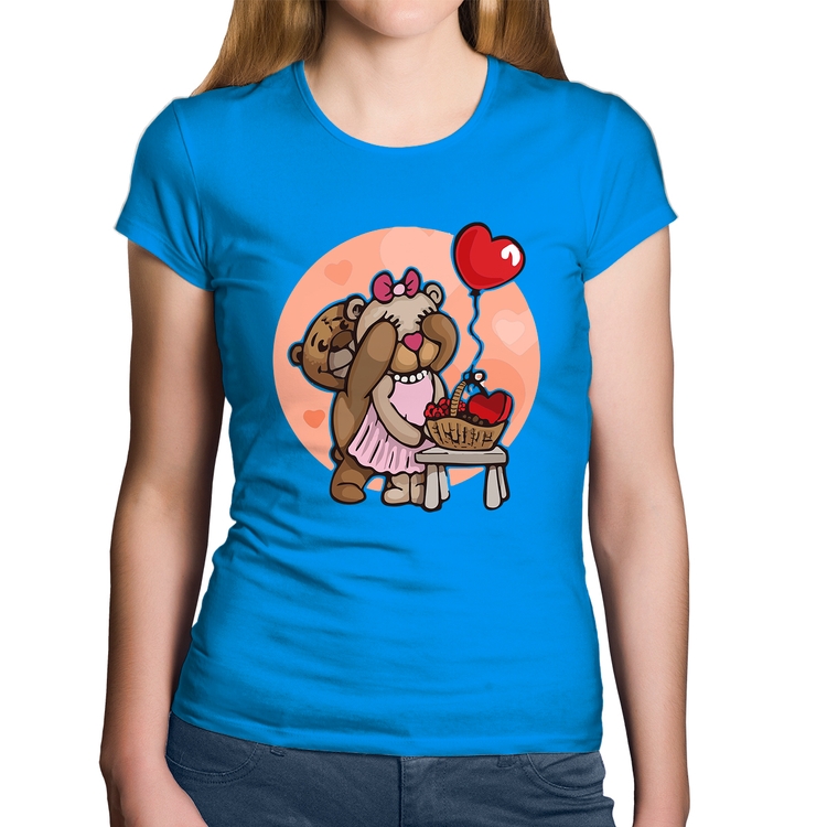 Baby Look Algodão Ursinhos Fofos - Azul