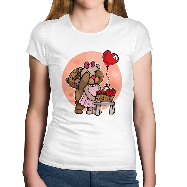 Baby Look Algodão Ursinhos Fofos - Branca