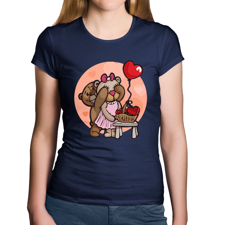 Baby Look Algodão Ursinhos Fofos - Marinho