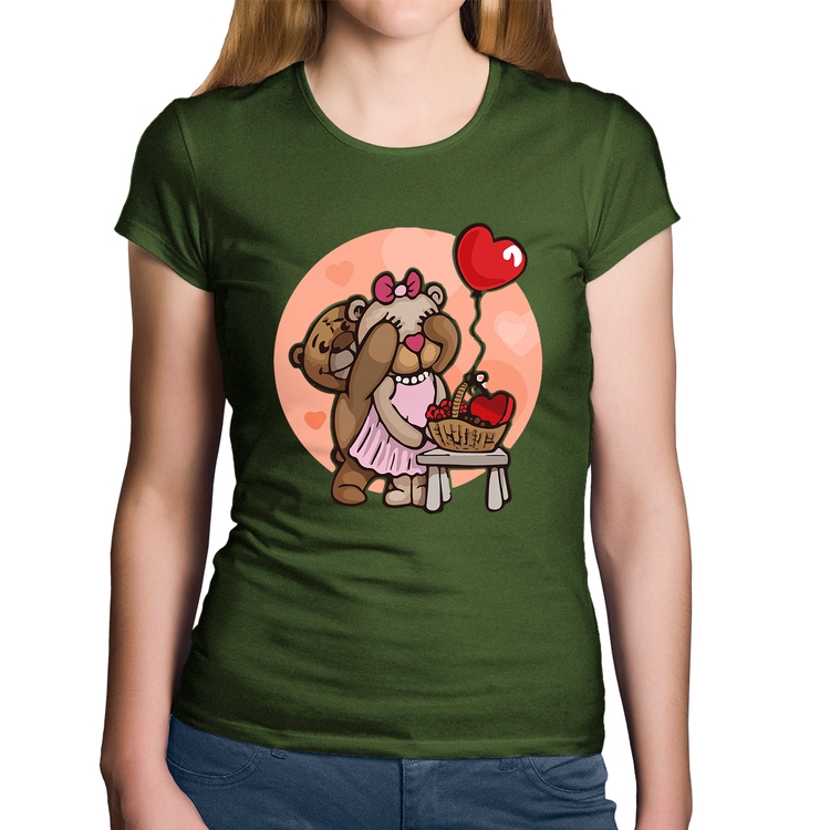 Baby Look Algodão Ursinhos Fofos - Musgo