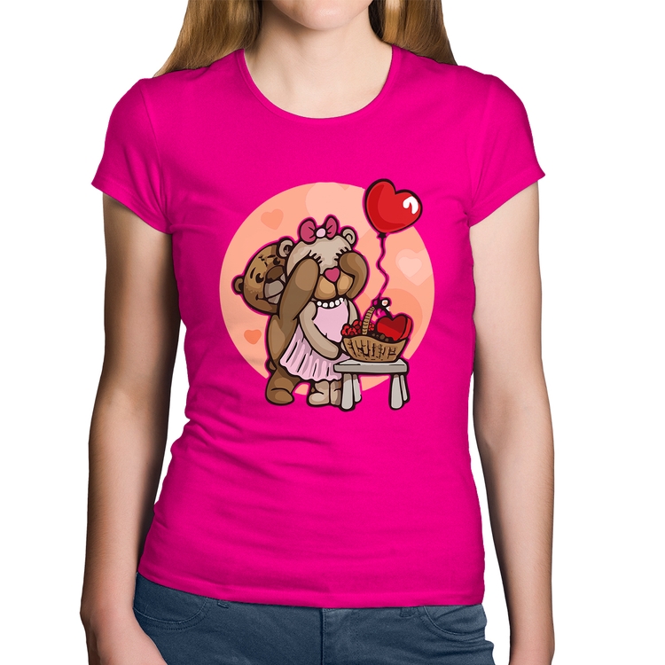 Baby Look Algodão Ursinhos Fofos - Rosa